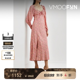 印花双绉长袖 连衣裙 春夏女系带细节法式 Rixo