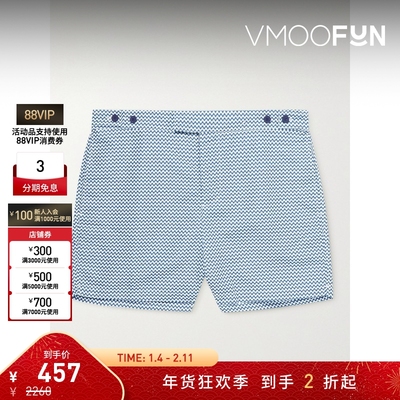 【折扣】Frescobol Carioca 男蓝色中长印花泳裤