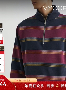 【折扣】Oliver Spencer 男正反两穿条纹混纺半拉链卫衣