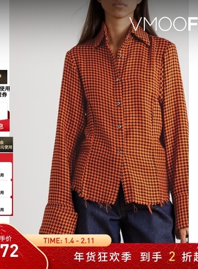 【折扣】Marques' Almeida 女毛边千鸟格棉质衬衫