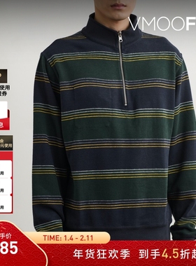 【折扣】Oliver Spencer 秋冬男正反两穿条纹混纺半拉链卫衣