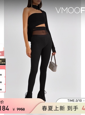 Mugler 女单肩绢网拼接弹力平纹布时尚连体衣