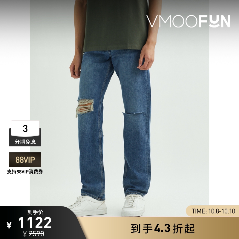 【折扣】FRAME 男经典摩登直筒仿旧蓝色牛仔裤