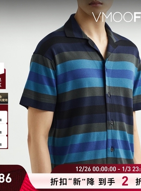 【折扣】CFCL 男宽松古巴领条纹混纺针织衬衫