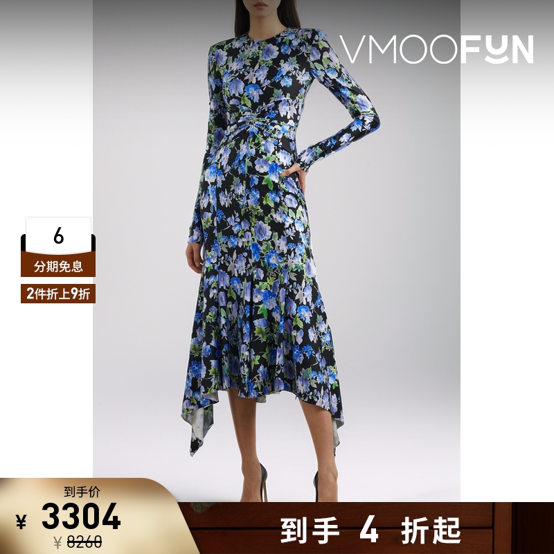 【折扣】Philosophy 女收腰弹力中长礼服碎花长袖连衣裙