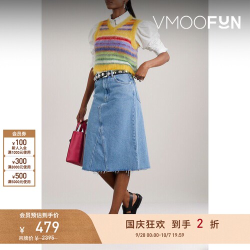 【折扣】GANNI早春女牛仔布蓝色中长半身裙迷笛裙