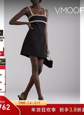 【折扣】Rebecca Vallance 夏女带缀饰弹力迷你小黑裙连衣裙