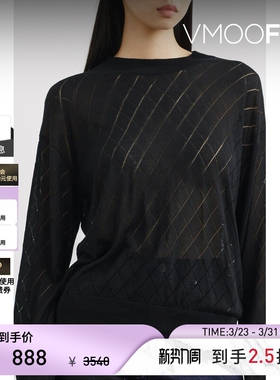 【季末折扣】RtA 女秋冬斜纹设计基础款透视针织衫