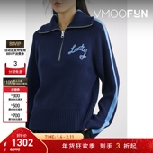 女秋冬刺绣双色羊毛混纺半拉链毛衣 Freud 折扣 Bella