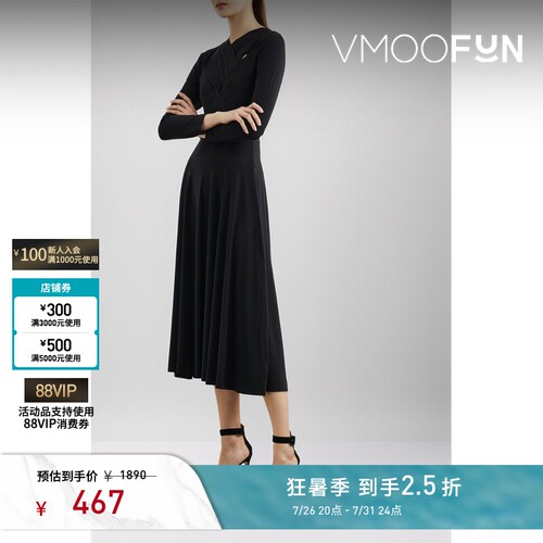 Norma Kamali 秋冬女挖剪弹力小黑裙长袖连衣裙