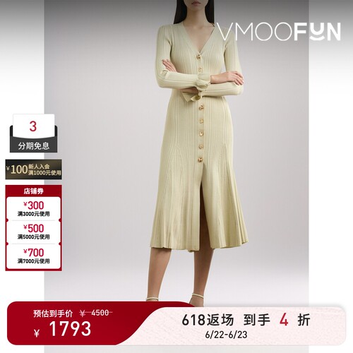 【618返场】Self-Portrait 春夏女金属感罗纹针织长袖连衣裙