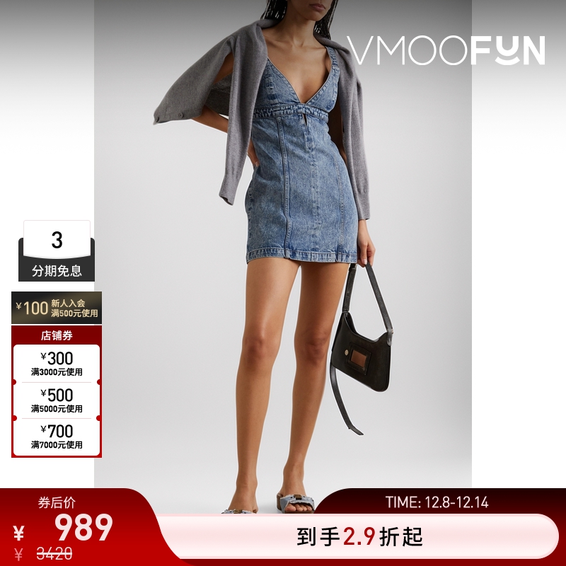 【折扣】Re Done 早春女挖剪牛仔布迷你连衣裙