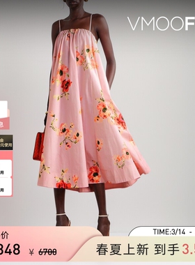 Zimmermann 女士夏季粉色花卉印花吊带长款连衣裙