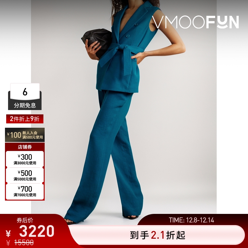 【折扣】Akris女士配腰带亚麻羊毛混纺绉纱马甲