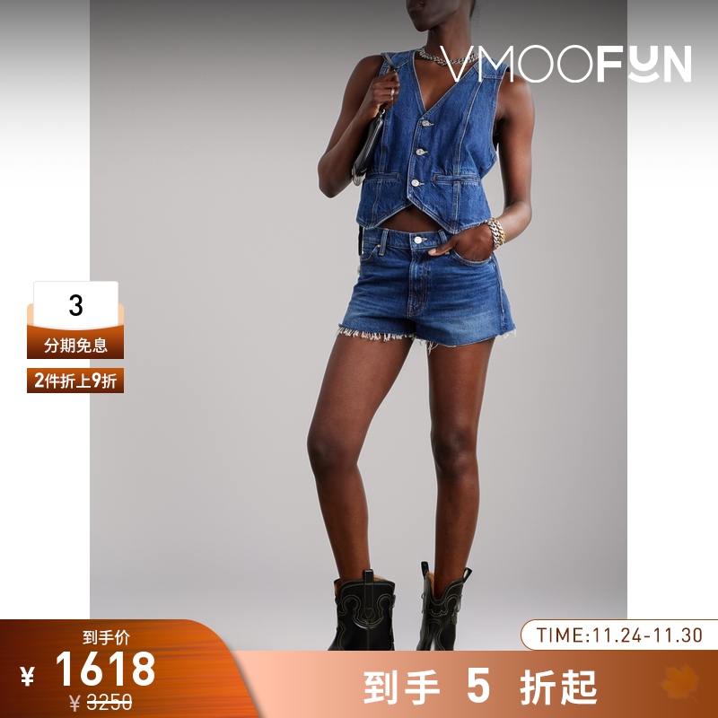 【折扣】Mother夏季女精美古着可调式袢带蓝色牛仔马甲