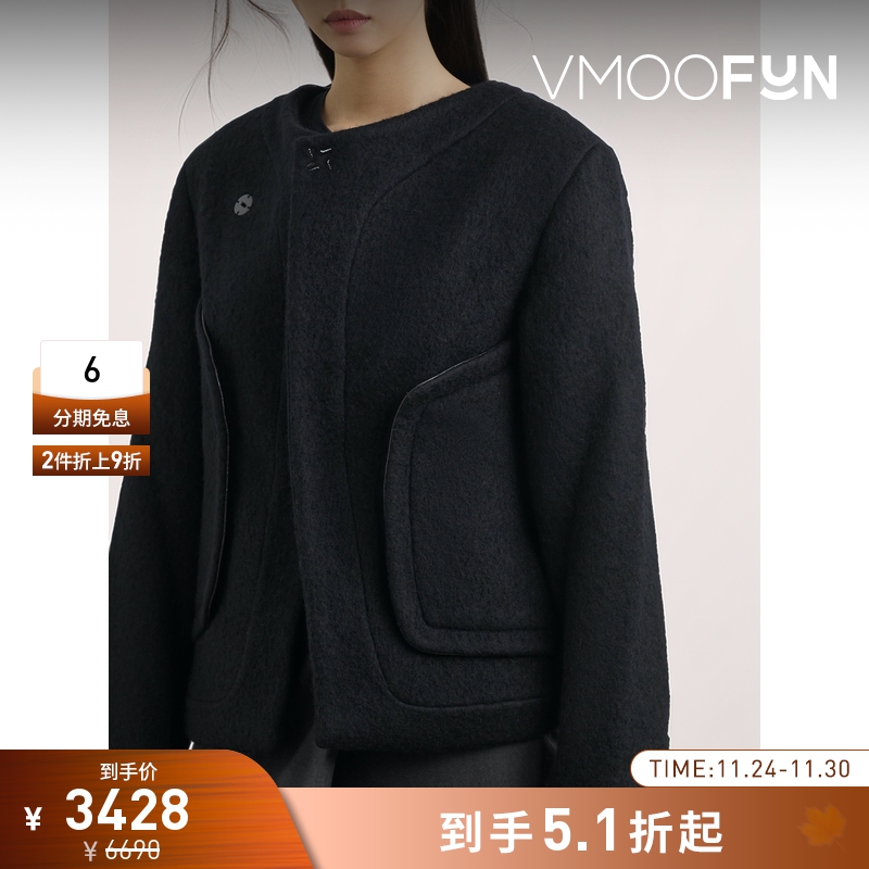 【折扣】Ader Error 秋冬女皮革边饰绵羊毛混纺外套