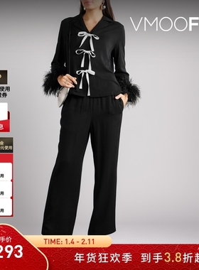 【折扣】SLEEPER女士羽毛边饰斜纹布睡衣套装