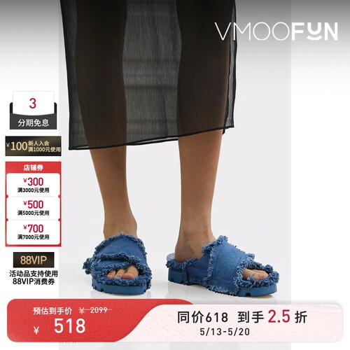 【618抢先购】CAMPERLAB 春夏女毛边棉质帆布拖鞋