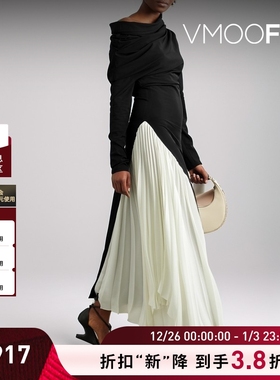 【折扣】A.W.A.K.E. MODE女士弹力平纹布细褶绉纱超长连衣裙