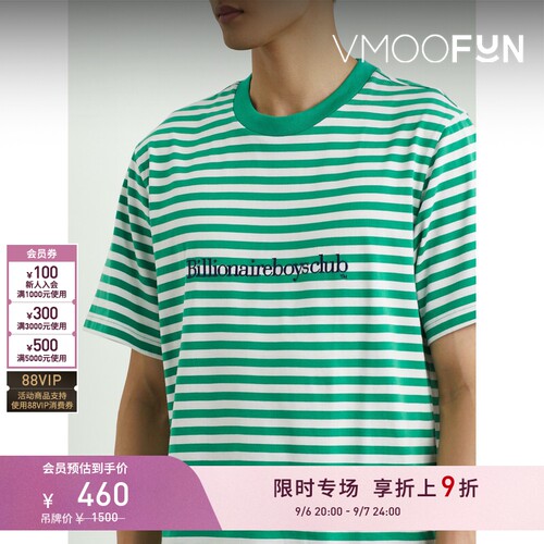 【折扣】Billionaire Boys Club男春宽松刺绣条纹棉质T恤