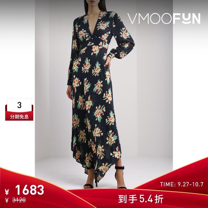 【折扣】RIXO女士花卉印花平纹布超长连衣裙