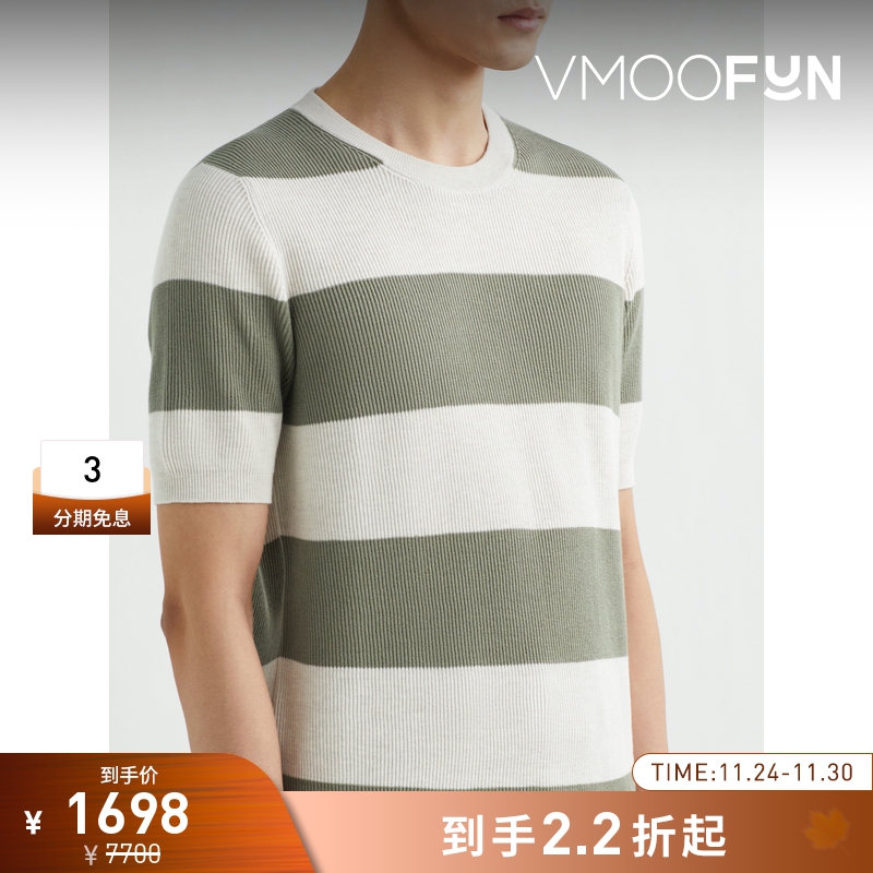 【折扣】Brunello Cucinelli 男薄荷绿条纹棉质针织T恤