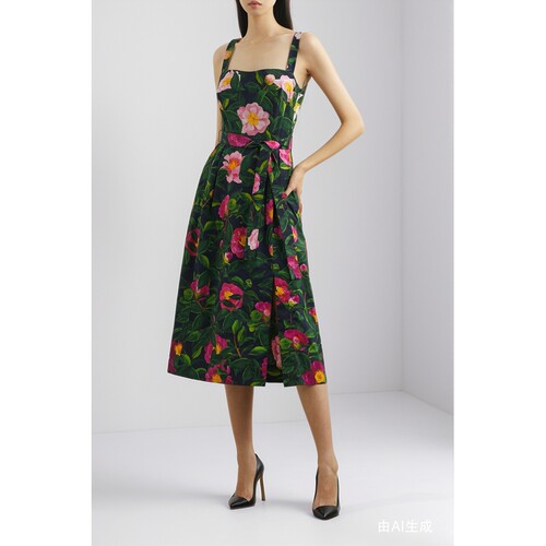 【夏季特惠】OSCAR DE LA RENTA 春夏女士印花中长吊带连衣裙