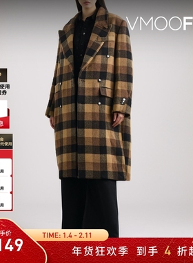 【折扣】Ader Error 秋冬女双排扣格纹外套