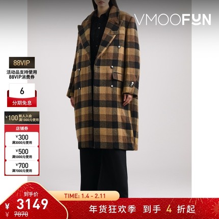 【折扣】Ader Error 秋冬女双排扣格纹外套