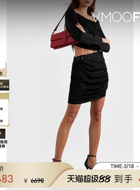 AHLUWALIA 春夏女挖剪垂坠串珠缀饰小黑裙连衣裙