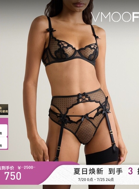 Agent Provocateur春女扇贝边圆点提花绢网吊袜带