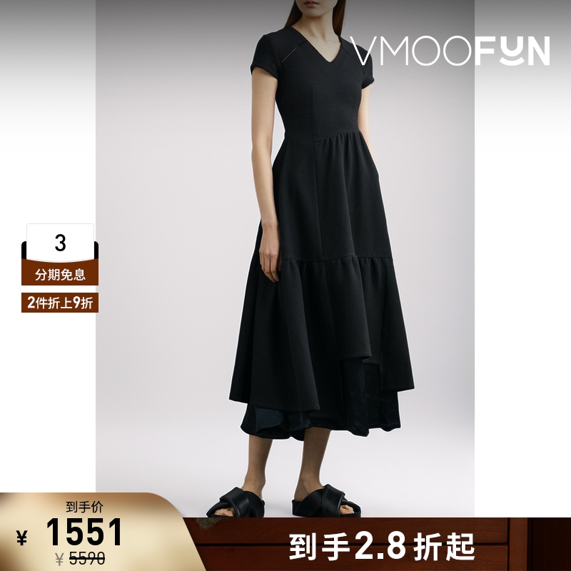 【折扣】Ader Error 女解构褶饰连衣裙小黑裙