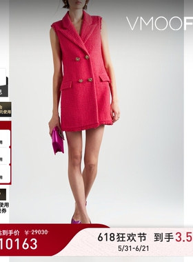 【618狂欢】Oscar de la Renta秋女红色纽扣羊毛礼服裙连衣裙