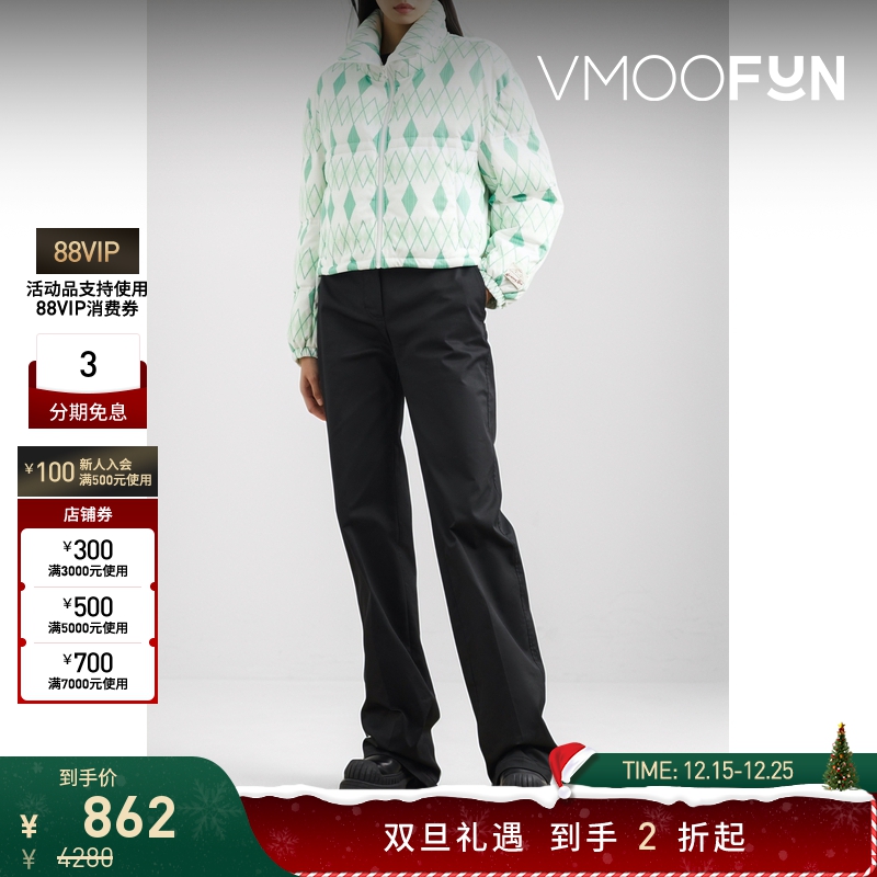 【折扣】8ON8 女菱形花纹白鸭绒羽绒服外套夹克