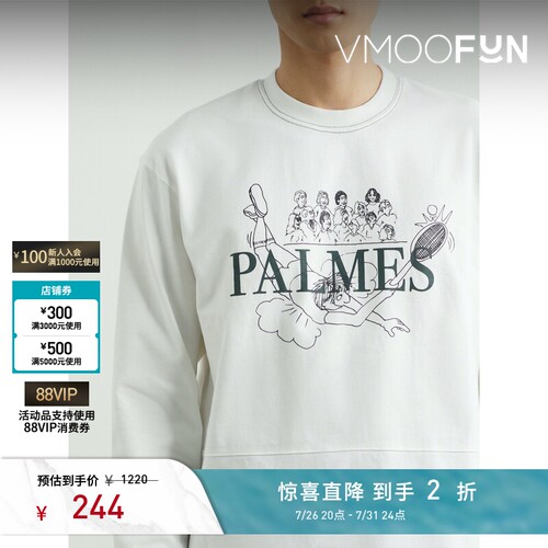 【夏季特惠】PALMES 春男女同款印花棉质平纹布长袖打底衫T恤