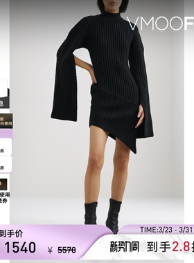 David Koma 春夏女士针织迷你长袖连衣裙小黑裙