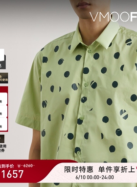 【限时折上9折】Raf Simons 夏男薄荷绿宽松印花棉质短袖衬衫