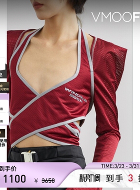 WINDOWSEN春夏女红色品牌标志网布短款上衣