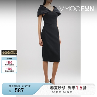 【秒杀】Solace London春夏女拼接缎面绉纱连衣裙小黑裙