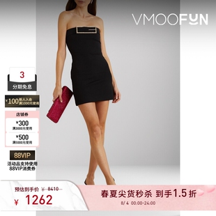 【秒杀】16ARLINGTON 春夏女抹胸绉纱连衣裙小黑裙