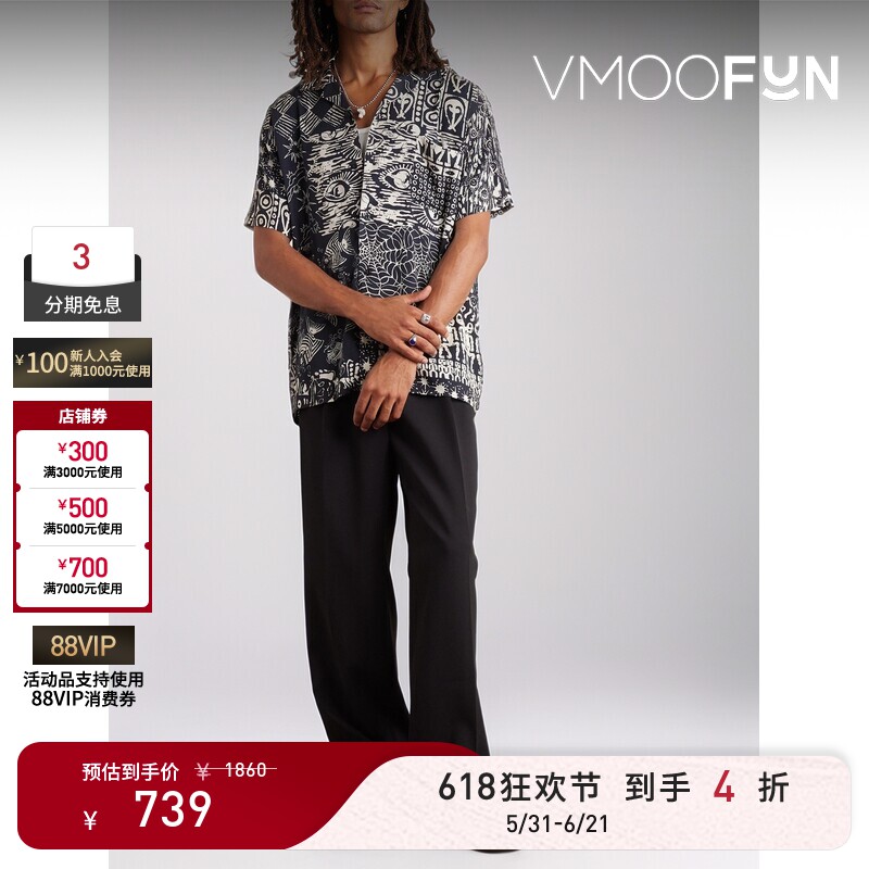 【618狂欢】YMC春夏男士印花斜纹布黑色短袖衬衫