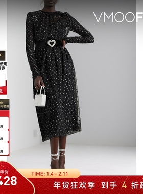 【折扣】REBECCA VALLANCE女士配腰带金属感波点植绒绢网连衣裙