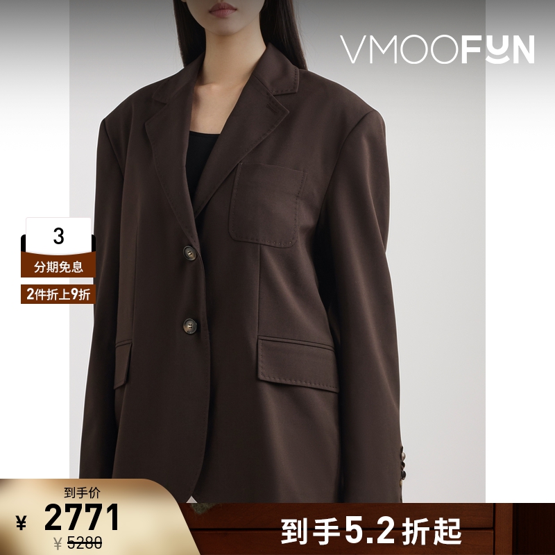 【折扣】YCH 秋冬女棉质边饰平纹布西装外套