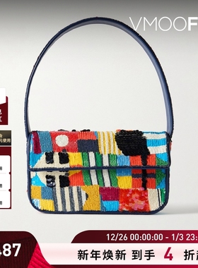 【新年礼物】STAUD女士珠饰人造皮革边饰缎布单肩包