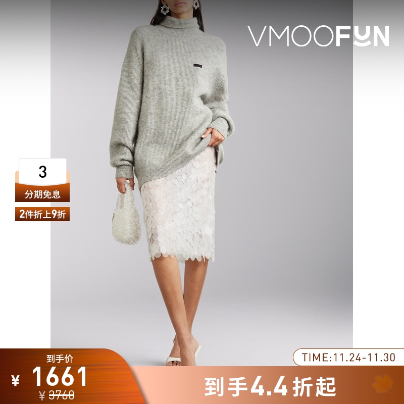 【折扣】Rotate 秋冬女贴花美利奴绵混纺高领毛衣