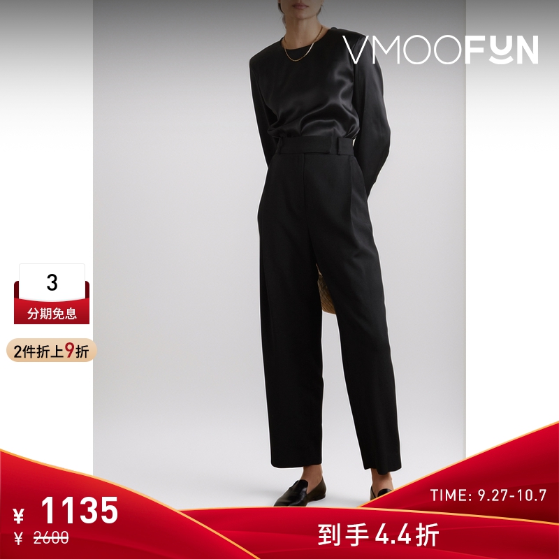 【折扣】TOTEME 女摩登随性羊毛绉纱黑色直筒裤
