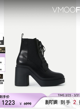 【季末折扣】Clergerie 秋冬女黑色皮革高跟踝靴