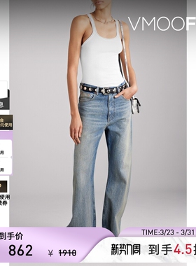 Re Done 早春女简约白色细肩带棉质罗纹坦克背心