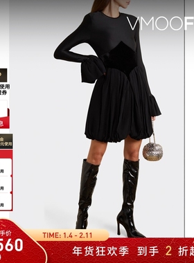 【折扣】Paco Rabanne 早秋女天鹅绒拼接双绉连衣裙