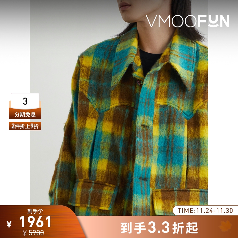 【折扣】Andersson Bell 男宽松格纹绵羊毛混纺毛毡外套